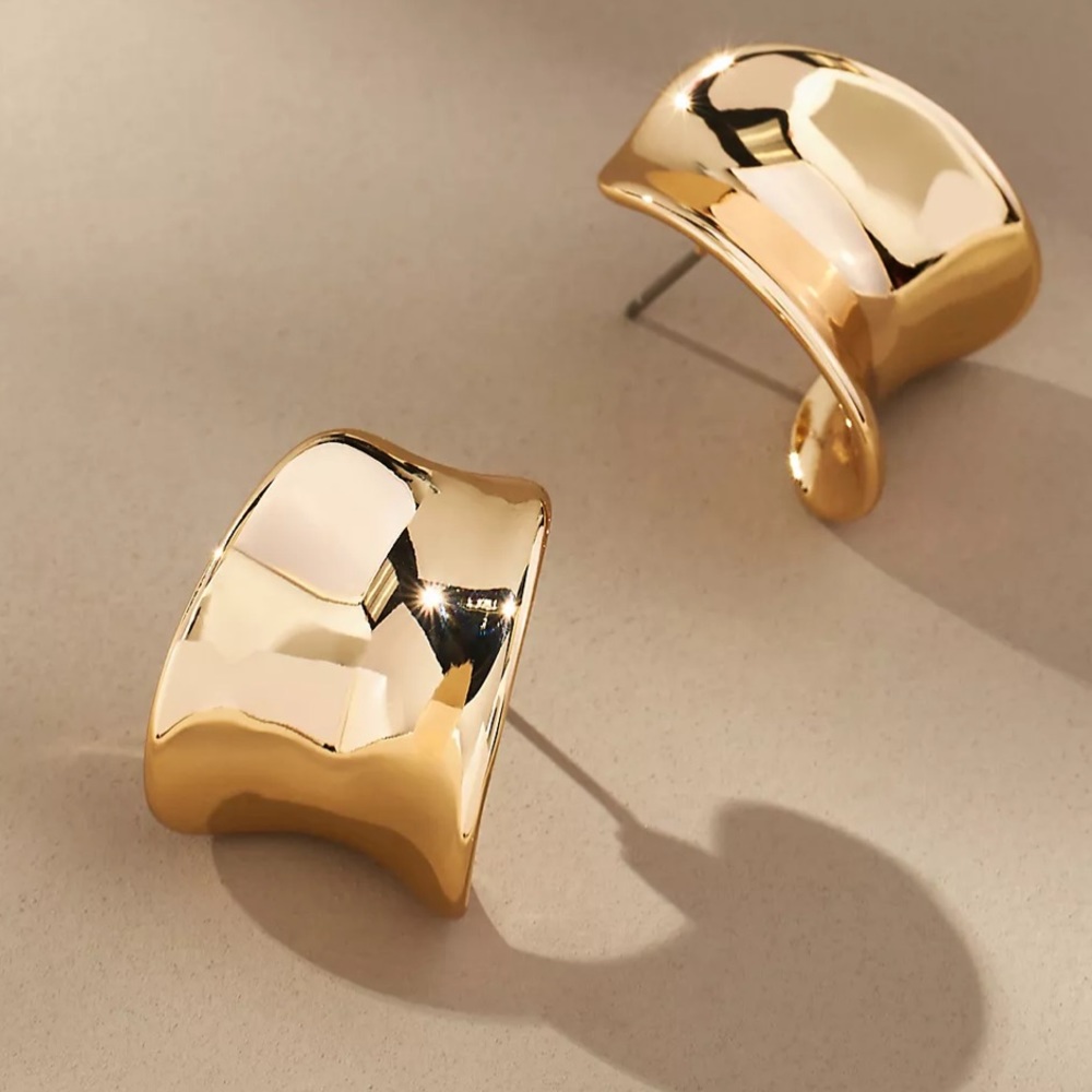 Anthropologie | Curved Metal Earrings | One Size | GOLD | NEW WITH TAGS